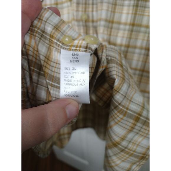 Woolrich Men's XL Shirt Brown Plaid Collared Button Shirt Sleeve - Picture 7 of 9